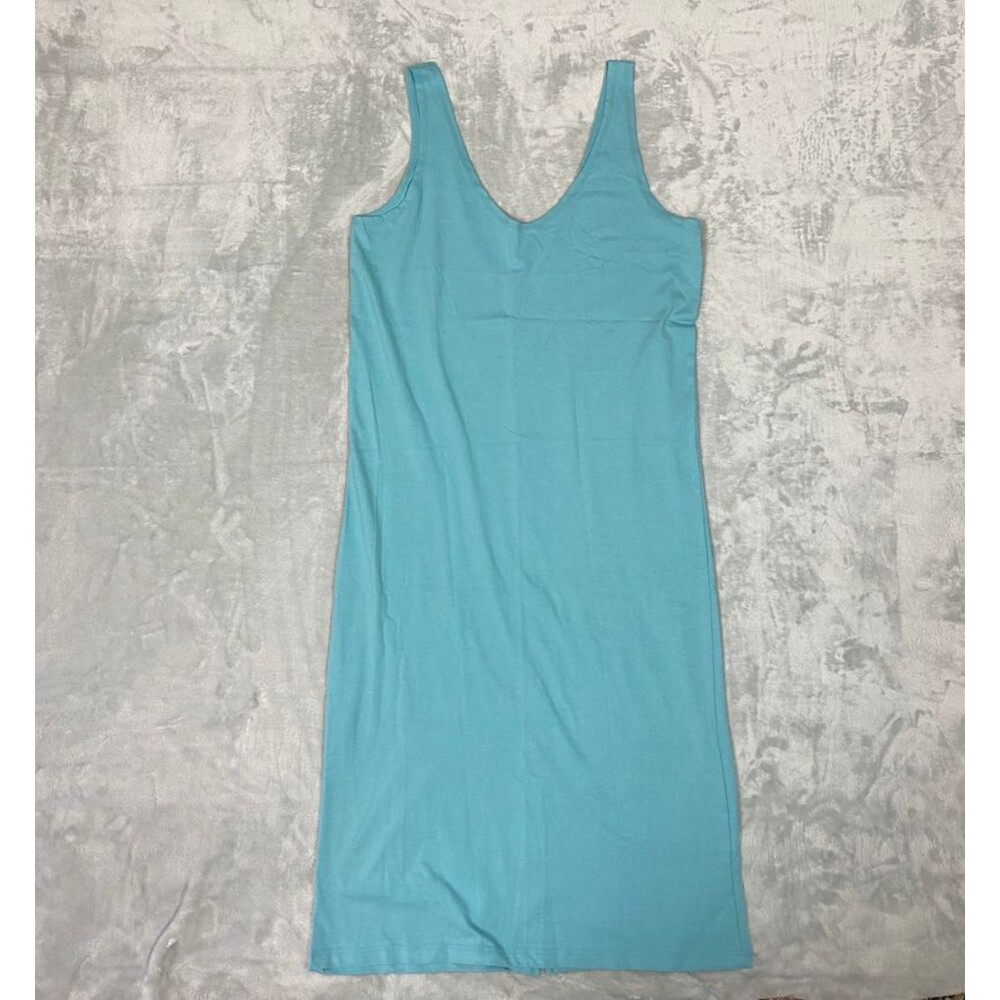 NWT WVN for you Organic Cotton V-Neck Tank Skye Dress Size M Blue Sleeveless